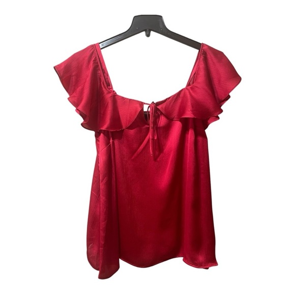 Torrid Red Chiffon Cold Shoulder Holiday Social Top 1X NWT - Picture 2 of 8